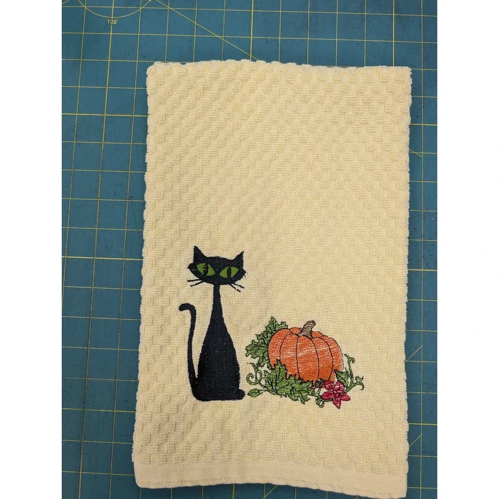 Mid Mod Cat Pumpkin Retro Fall Halloween Mid Century Modern Kitchen Hand Towel